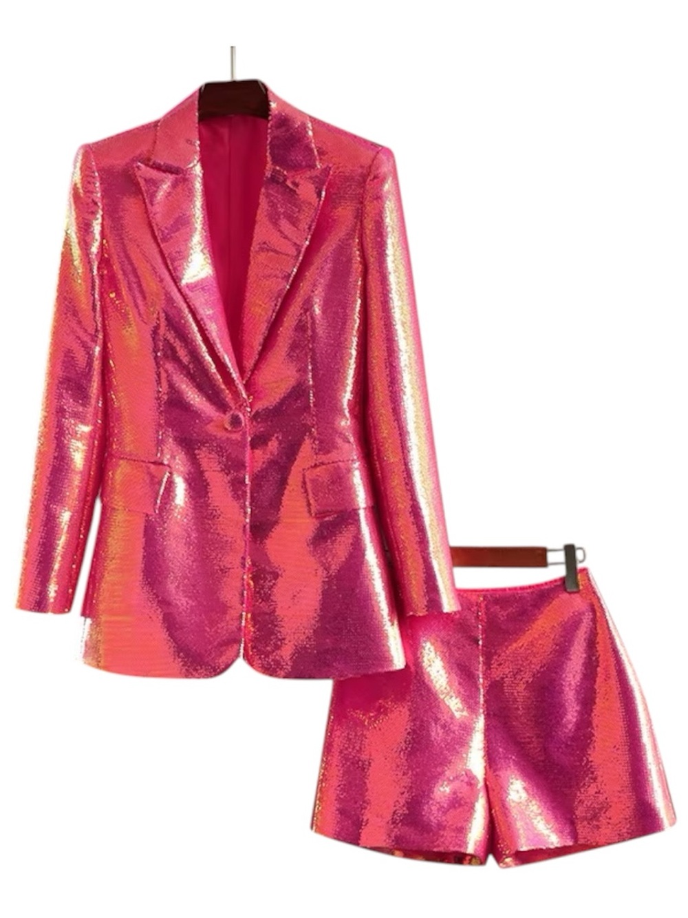Hot Pink Iridescent Sequin Blazer Jacket & Shorts Set - Picture 10 of 15